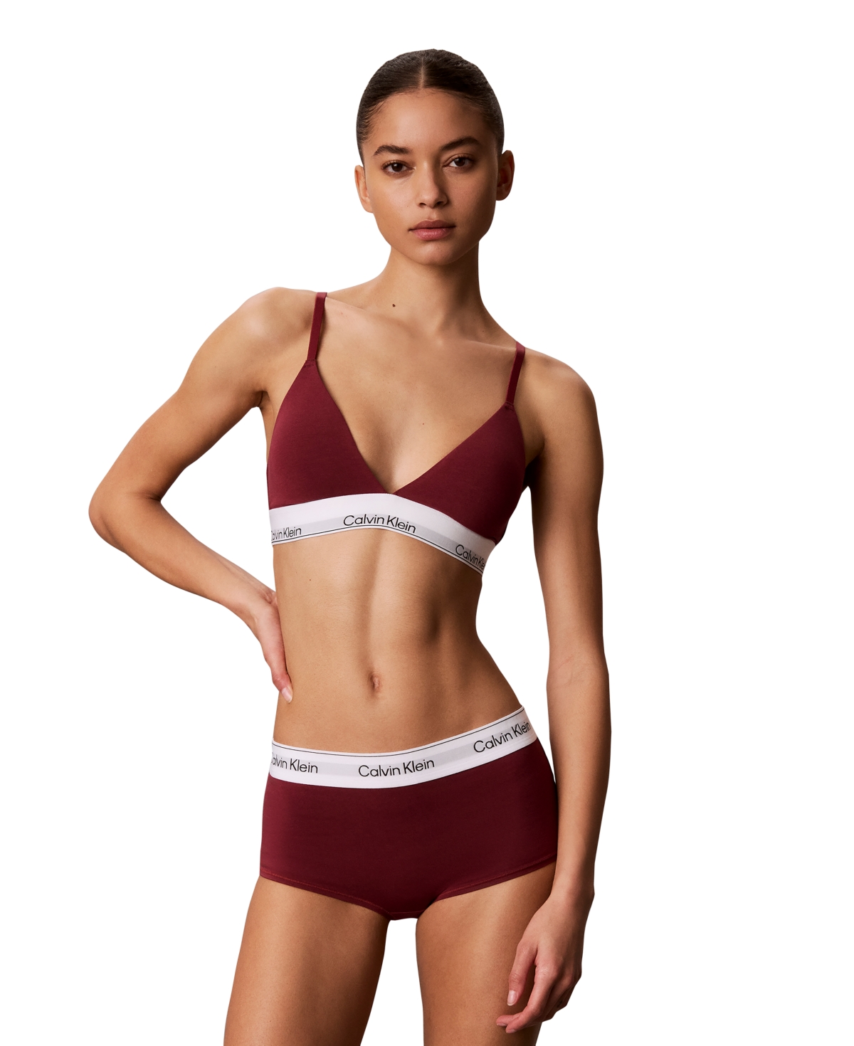 Calvin Klein Women's Icon Cotton-Modal Lightly Lined Triangle Bralette QF8498 - Established Red