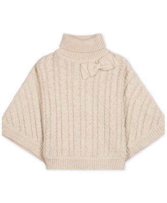Girls' 4-16 Cable-Knit Bow Turtleneck Sweater Cape