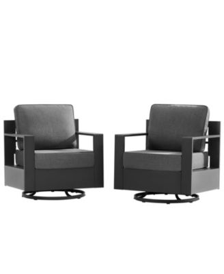 Zebrok 2-Piece Oversized Aluminum Patio Swivel Chair Set with 6" Thick Olefin Cushions for Deck, Poolside and Garden