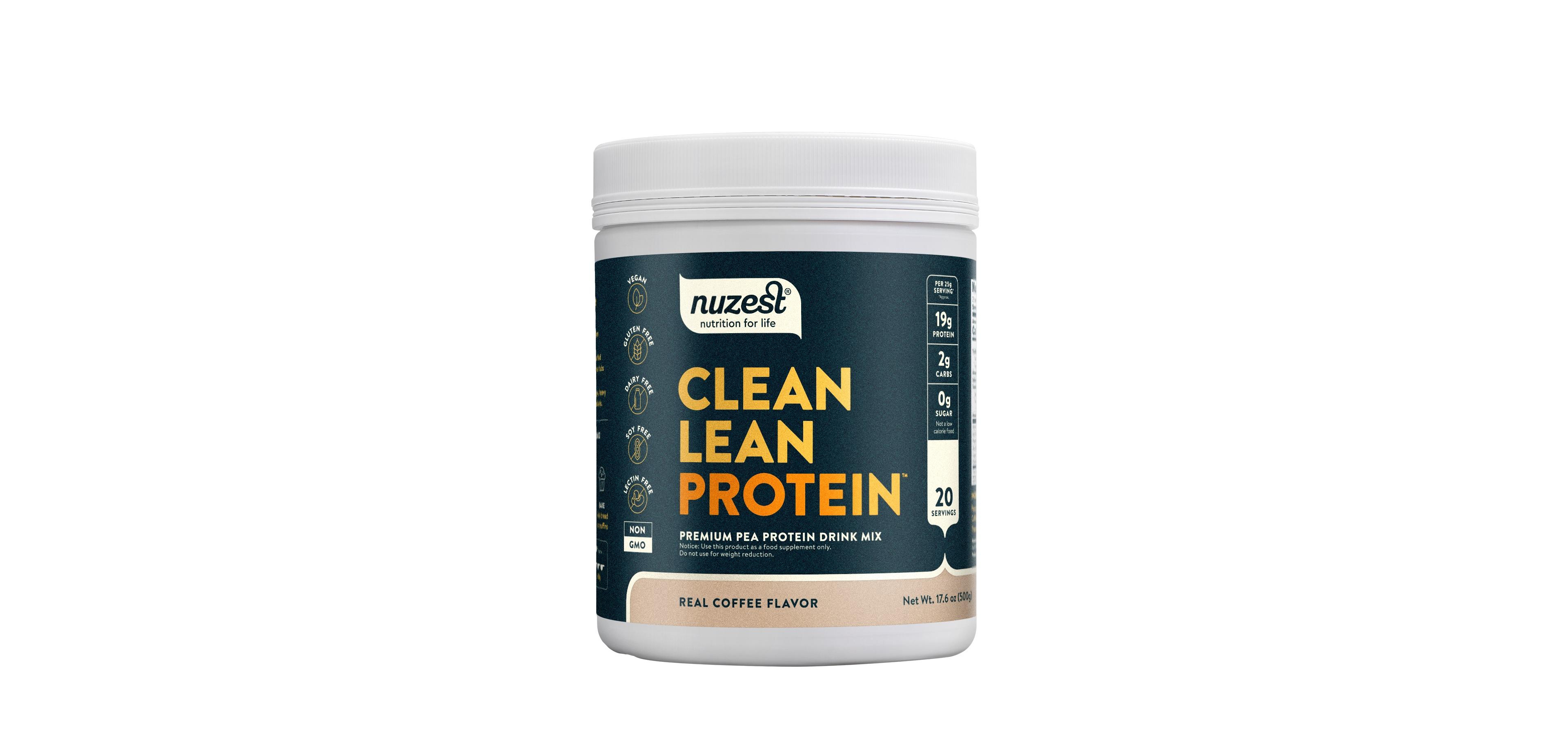 Nuzest Clean Lean Protein Pea Protein Powder, Real Coffee, 20 Servings with 19g Protein, 1.1lb
