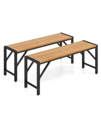 2-Piece Acacia Wood Slatted Seat Outdoor Bench Set