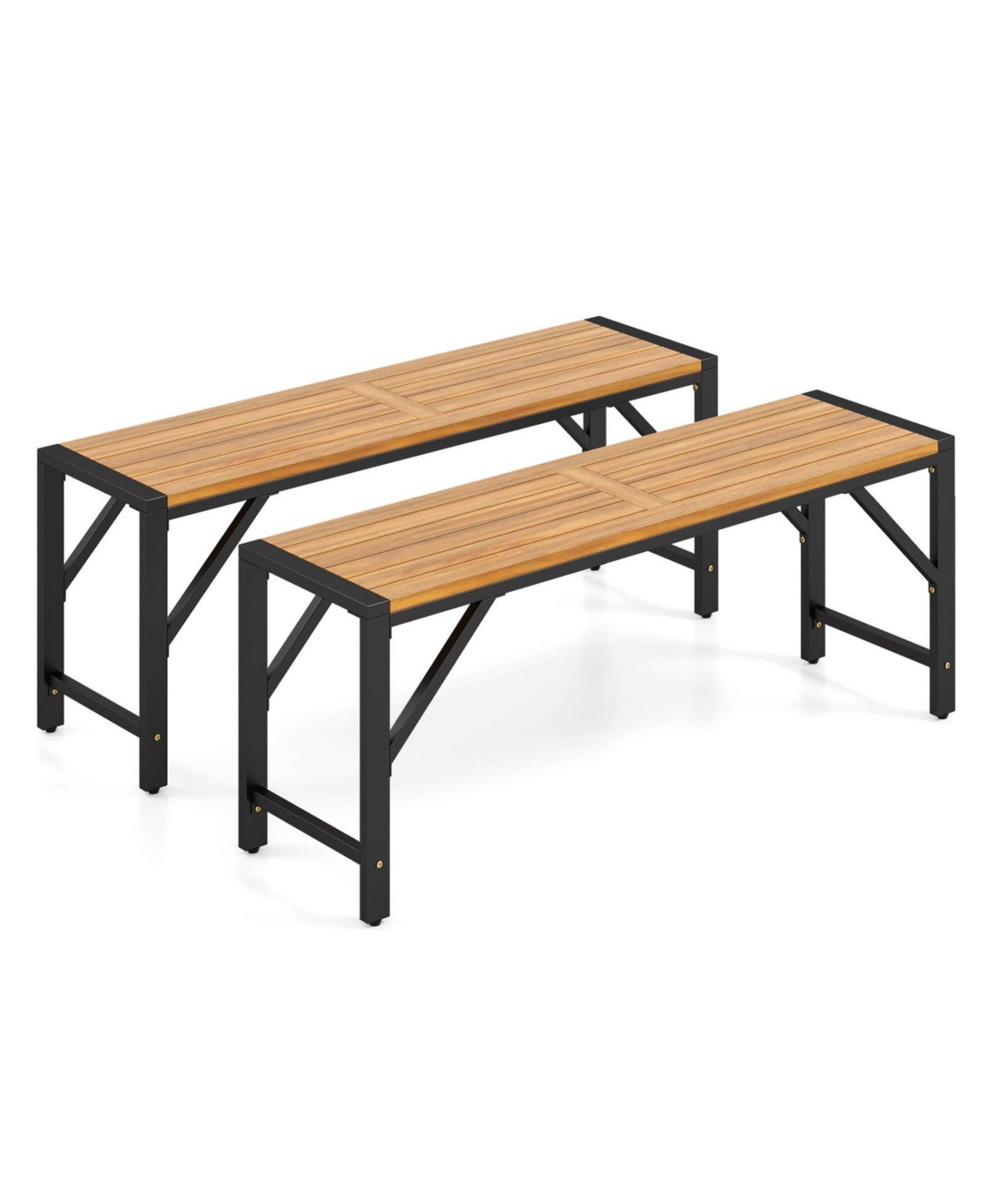 Sugift 2-Piece Acacia Wood Slatted Seat Outdoor Bench Set - Brown