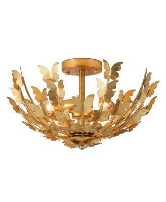 18" W Modern Butterfly Design Metal Shade 4-Light Gold Semi-Flush Mount Ceiling Light