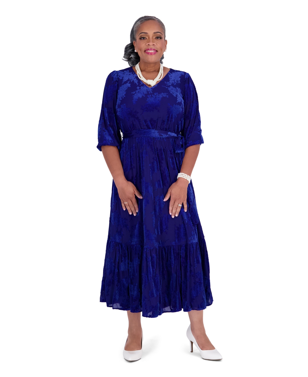 Kasper Women's Floral-Print 3/4-Balloon Sleeve Wrap Dress, Regular and Plus Size - Royal Signature