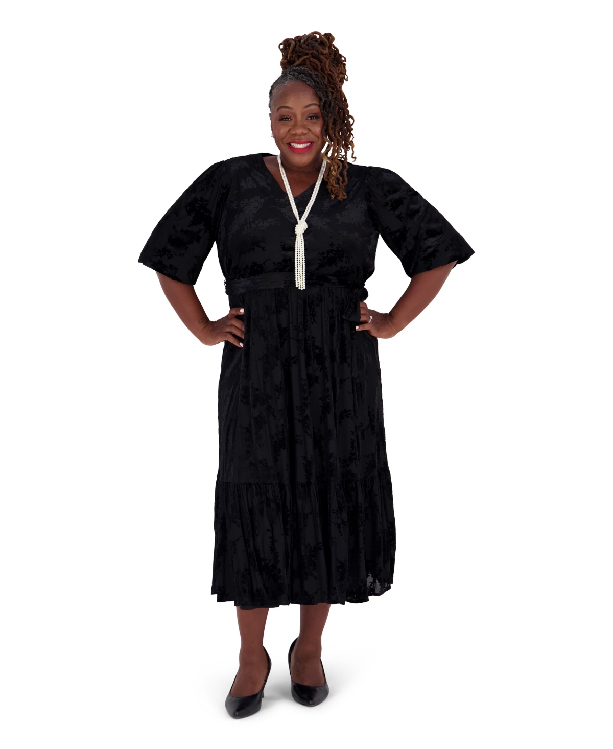 Kasper Women's Floral-Print 3/4-Balloon Sleeve Wrap Dress, Regular and Plus Size - Black