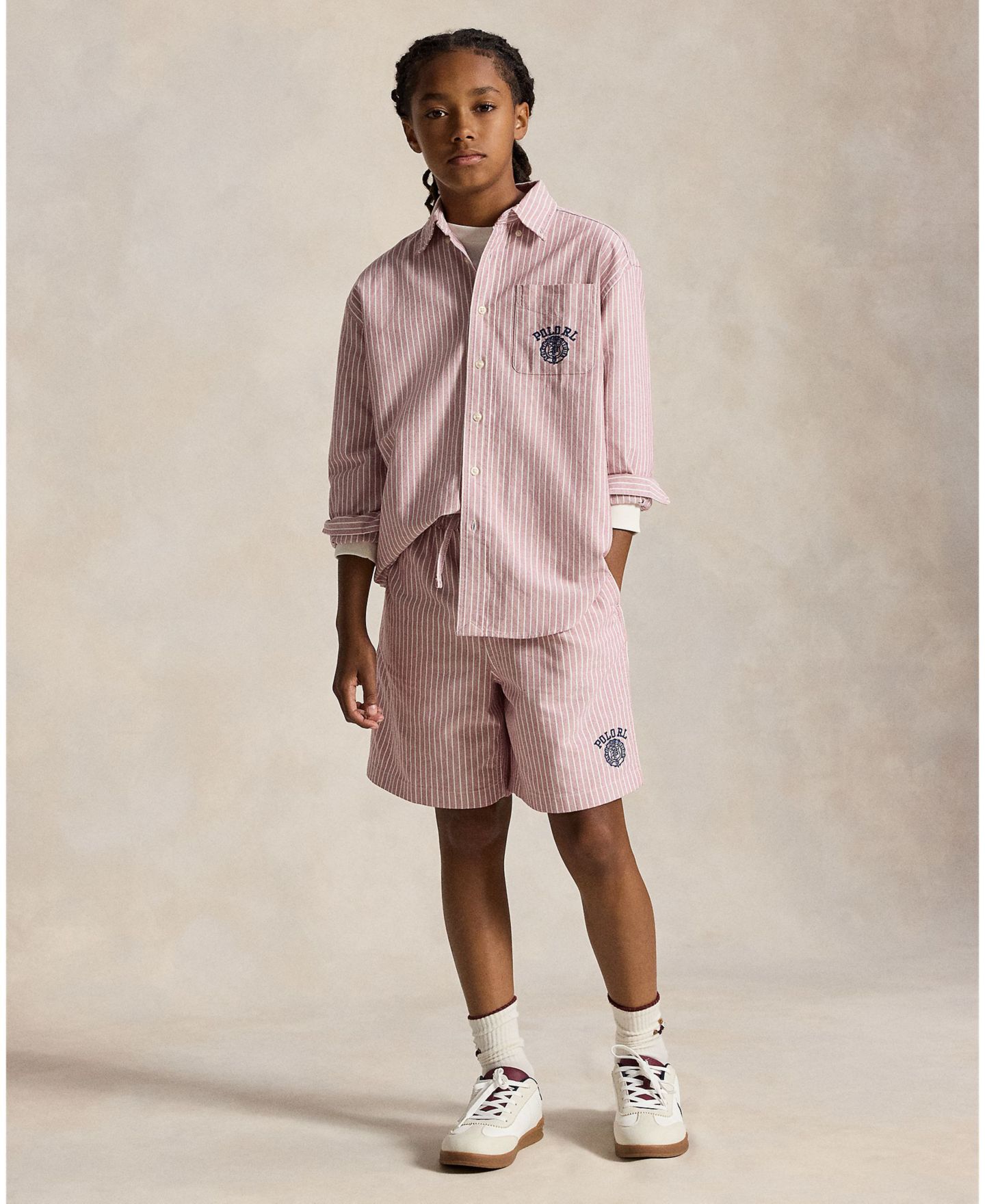 Шорты Polo Ralph Lauren Big Fit Striped Cotton Oxford для мальчиков, цвет: Бордовый белый — фото 2