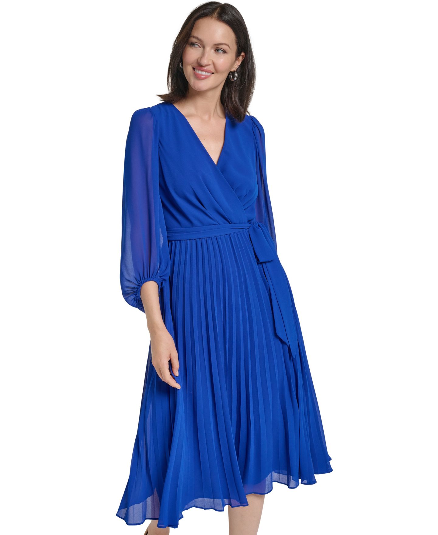 Женское платье Jessica Howard 3/4 Ballon Pleated V-Neck Surplice Midi, цвет: Кобальтовый — фото 2
