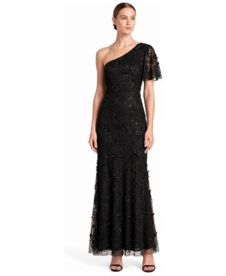Women's One-Shoulder 3D Floral Embellished Long Gown