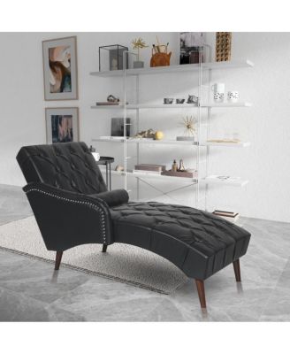 PU Leather Chaise Lounge Arm Chair with Pillow,Solid Wood Legs, Indoor Upholstered Accent Chair for Adults, Living Room, Bedroom, Office