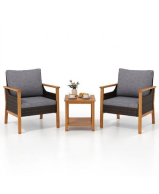 3-Piece Outdoor Conversation Set with Woven Side Table