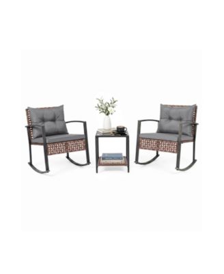 3-Piece Outdoor Rocking Chair Set with Glass-Top Coffee Table