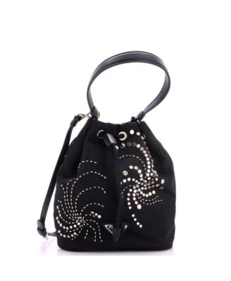 Mini Top Handle Bucket Bag Bead Embellished Re-Nylon