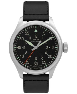 Men's Quartz Analog Waterbury Ace Black Leather Watch 41mm