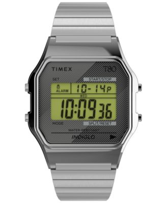 Quartz Digital T80 Silver-Tone Stainless Steel Expansion Band Watch 34mm