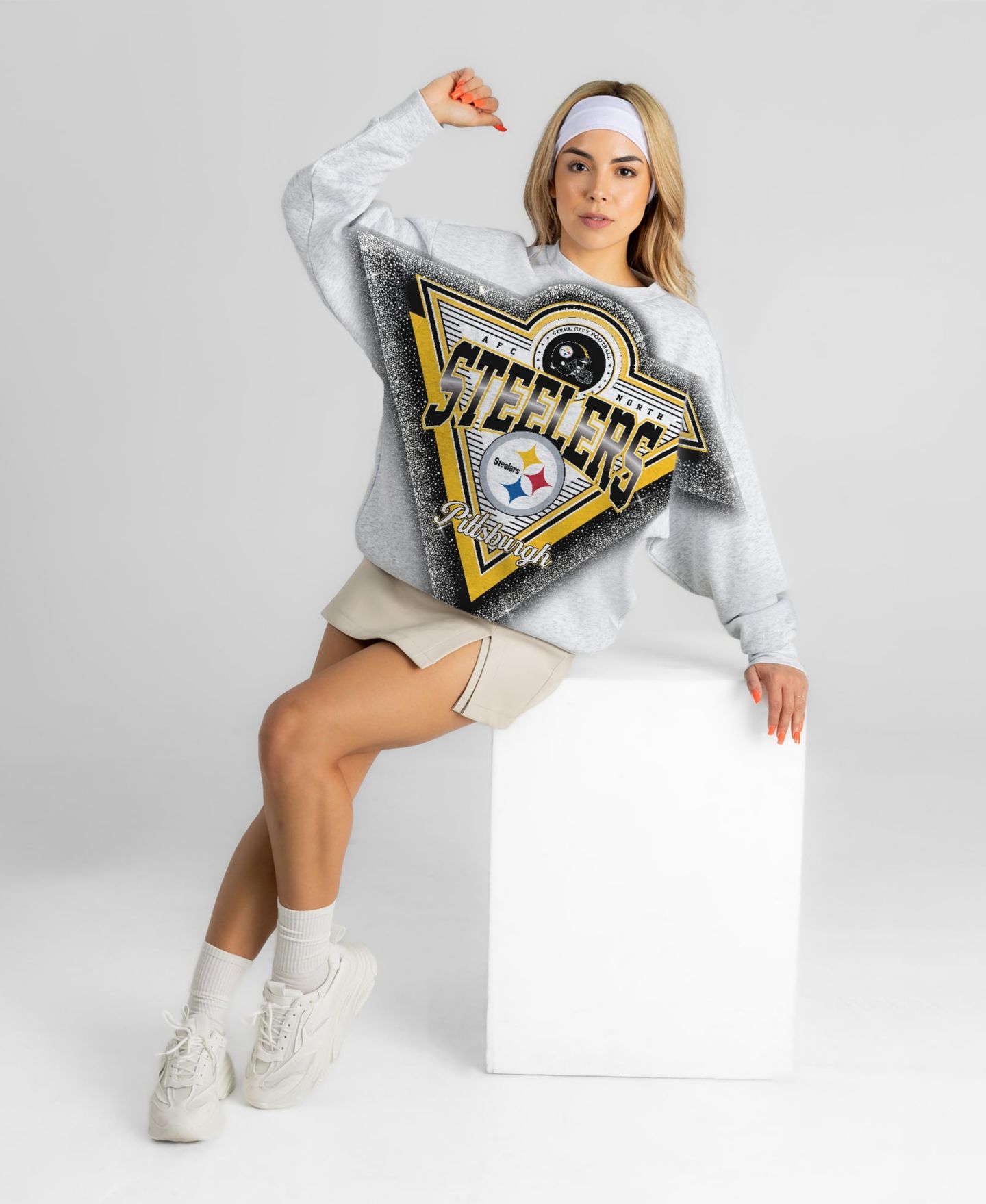 Женская толстовка Gameday Couture Heather Gray Pittsburgh Steelers Chasing Victory Rhinestone Spray Oversized Fleece — фото 4