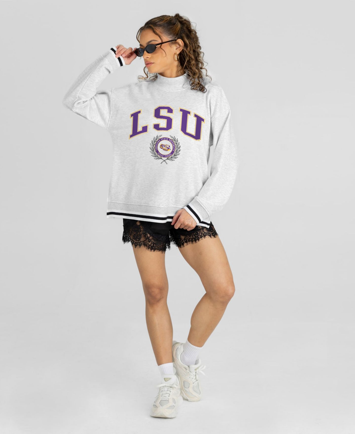 Женская толстовка Gameday Couture Heather Gray LSU Tigers Rally Point Contrast Stripe Crew Neck — фото 4