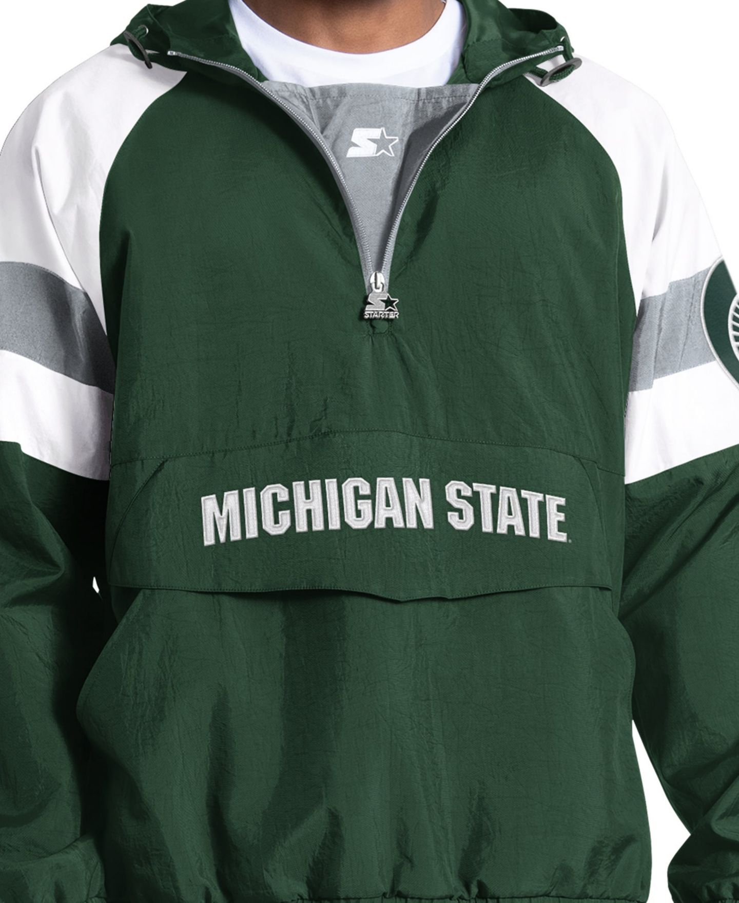 Мужская куртка Starter Green Michigan State Spartans Street Cut Half-Zip — фото 2