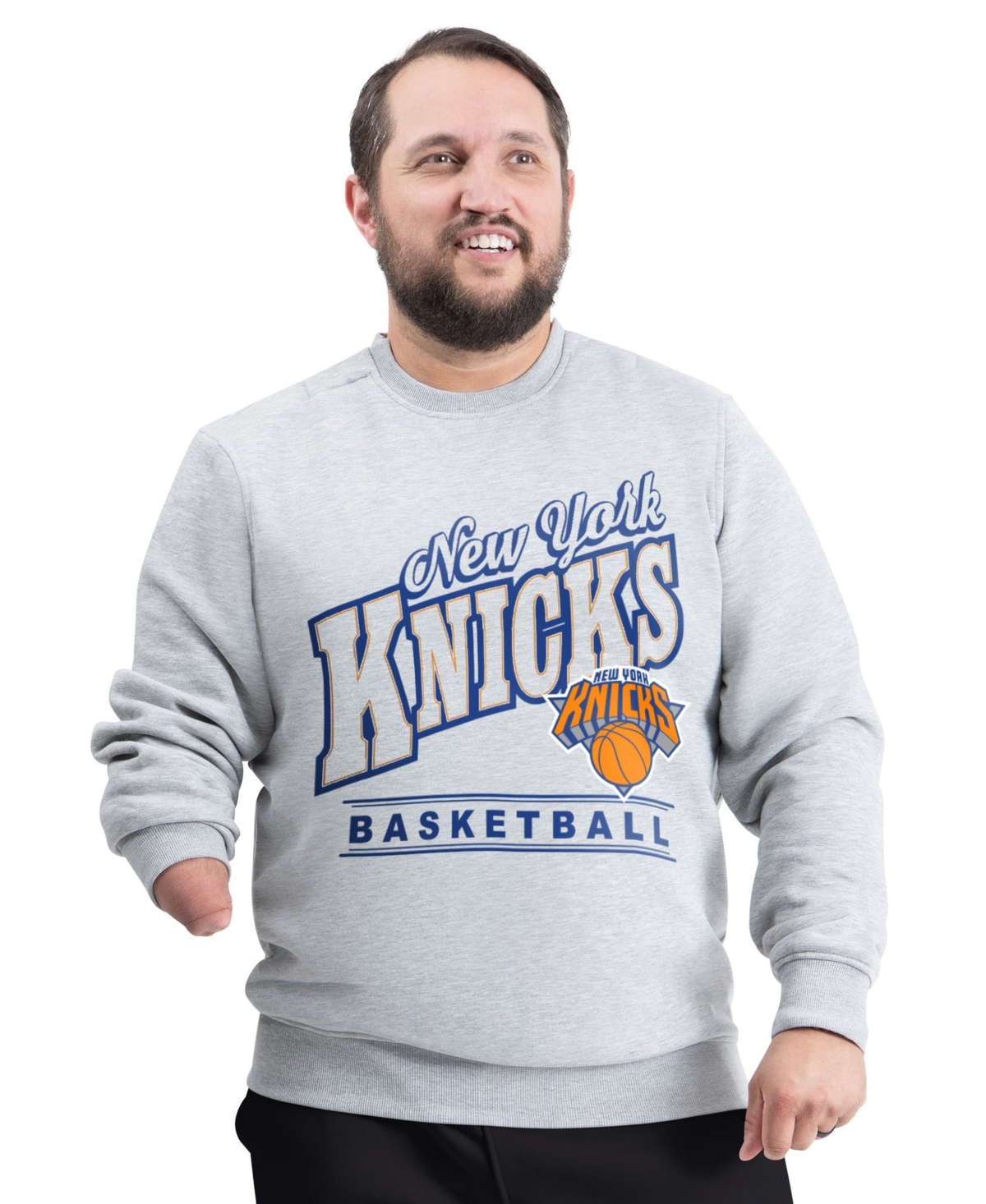 G-iii Sports by Carl Banks Men's Gray New York Knicks Adaptive Headliner Fleece Crewneck Sweatshirt