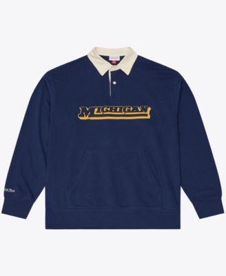 Men's Navy Michigan Wolverines Retro Roots French Terry Fleece Polo Shirt