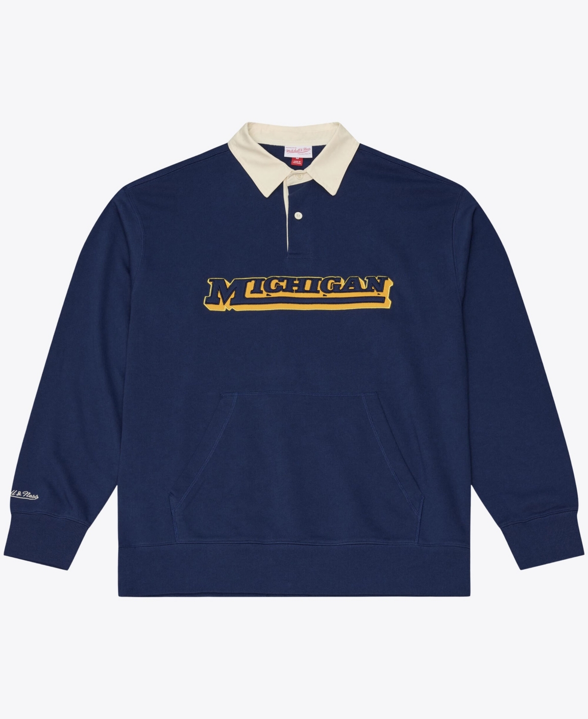 Mitchell & Ness Men's Navy Michigan Wolverines Retro Roots French Terry Fleece Polo Shirt