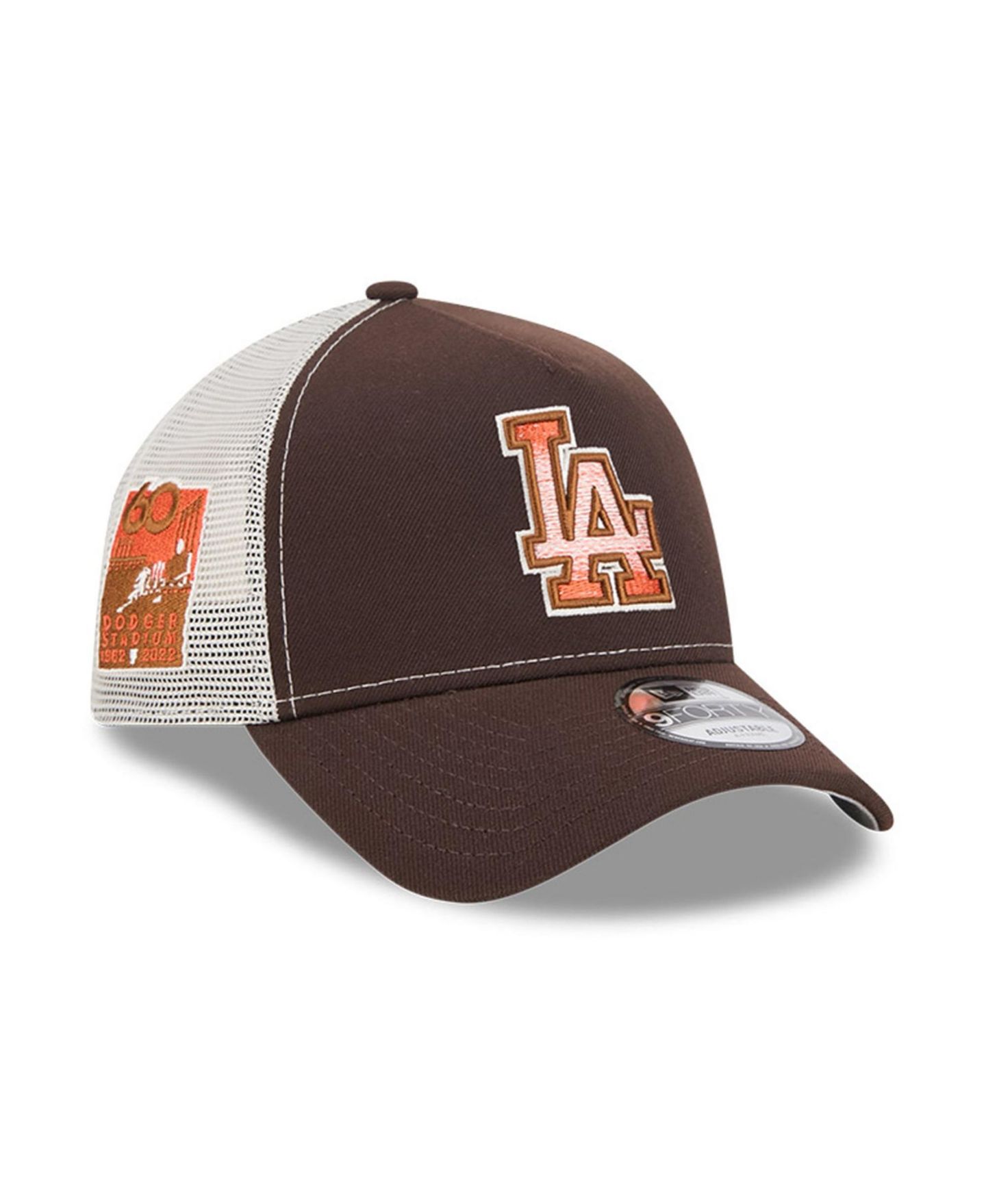 Мужская кепка New Era Brown Los Angeles Dodgers Pumpkin Spice 9FORTY A-Frame Adjustable Trucker Hat — фото 1