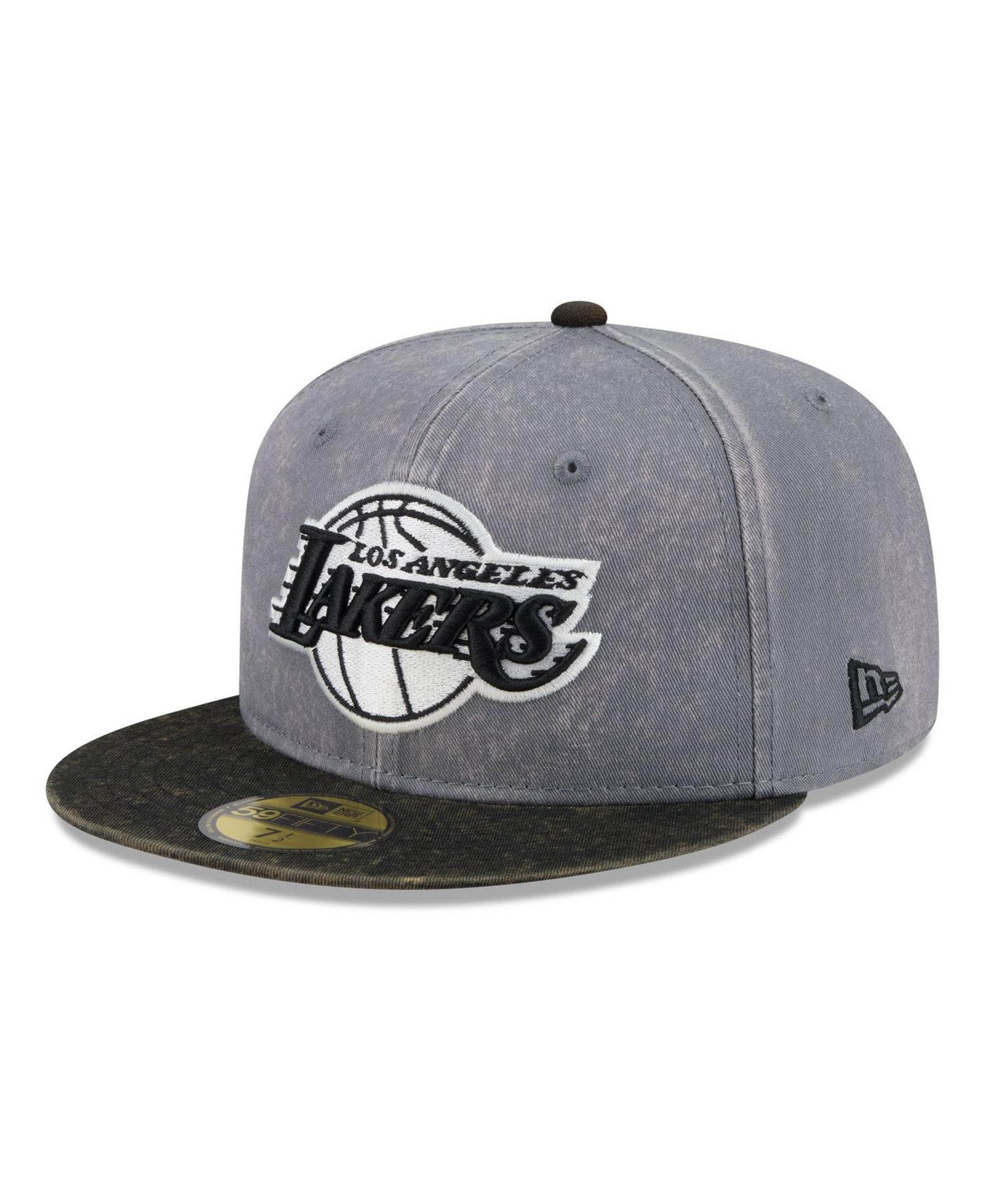 Мужская кепка New Era Gray/Black Los Angeles Lakers Washed 59FIFTY Fitted Hat — фото 3