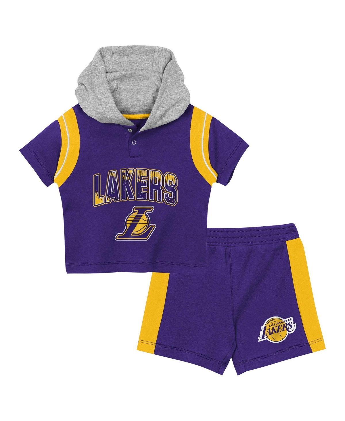 Outerstuff Baby Boys' and Girls' Purple Los Angeles Lakers Get Back Short-Sleeves Hoodie Shorts Set, 2-Pack - Purple