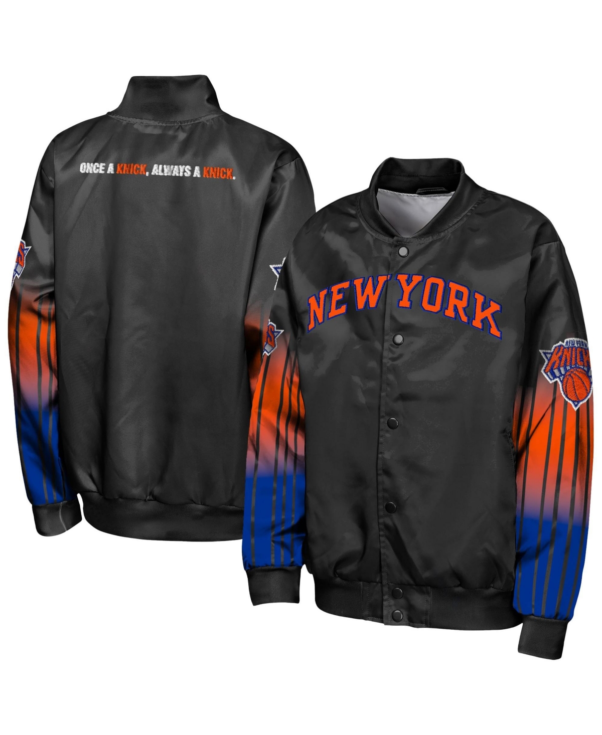 Outerstuff Kids' Big Boys' And Girls' Black New York Knicks Statement Edition Lightweight Satin Jacket