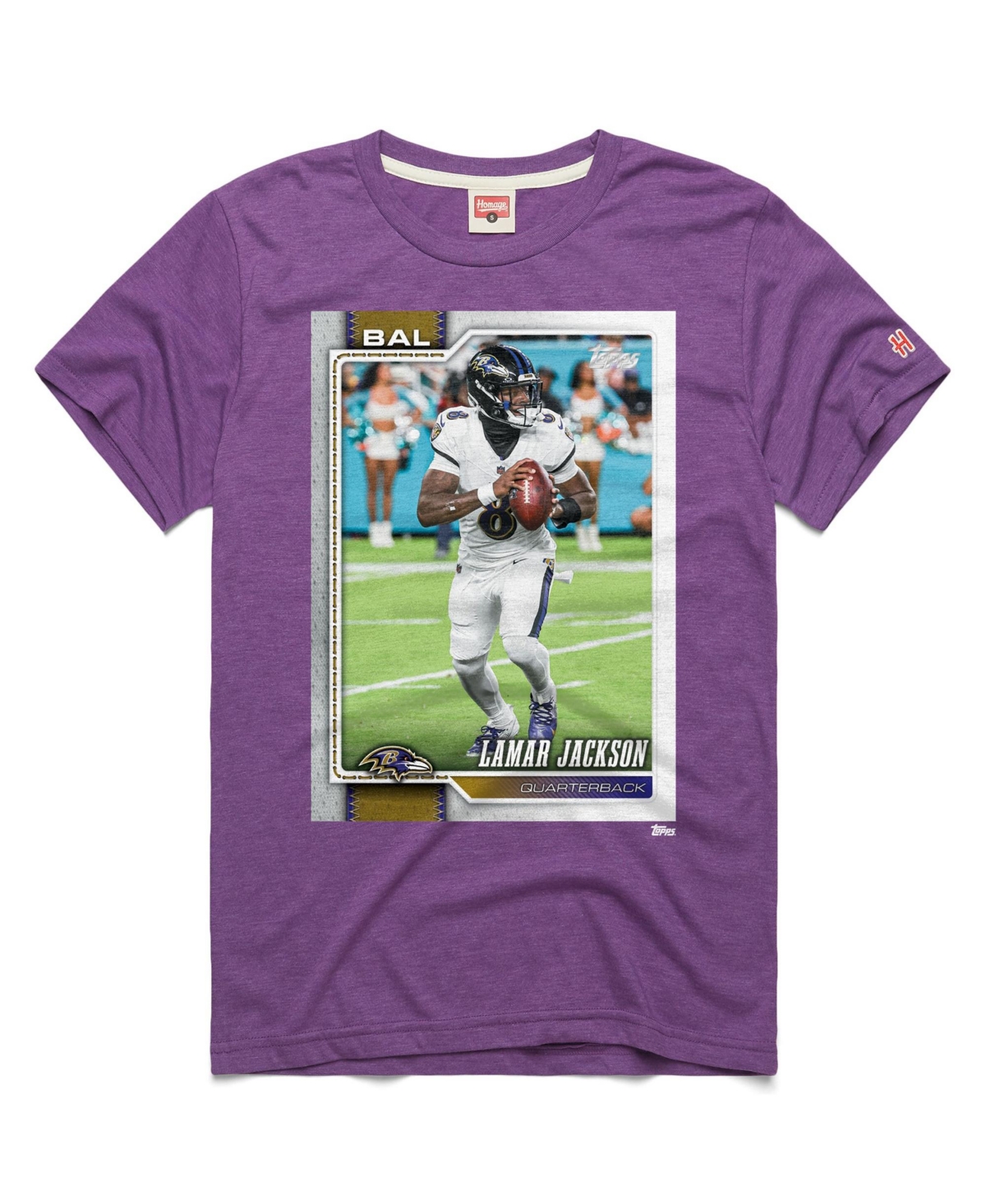 Homage Men's and Women's Lamar Jackson Purple Baltimore Ravens Nfl Topps Trading Card Tri-Blend T-Shirt