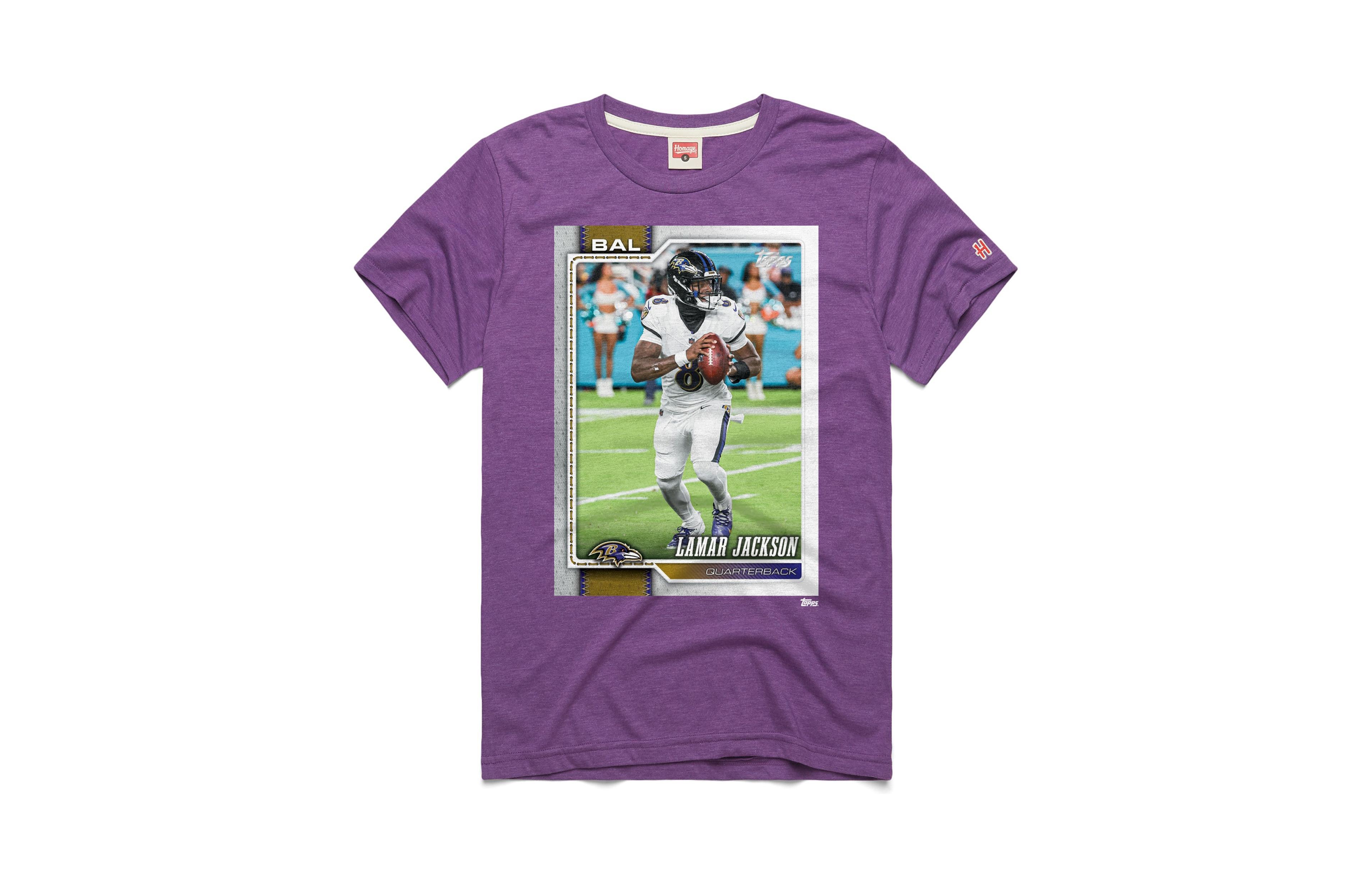 Homage Men's and Women's Lamar Jackson Purple Baltimore Ravens Nfl Topps Trading Card Tri-Blend T-Shirt