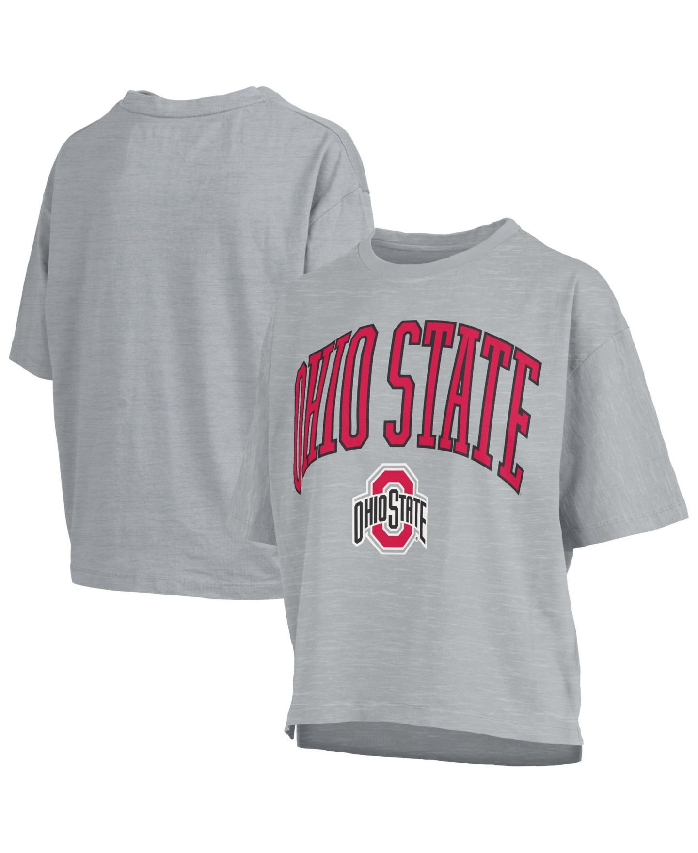 Женская футболка Pressbox Gray Ohio State Buckeyes Oversized Nelson Arch Over Logo Slub — фото 1