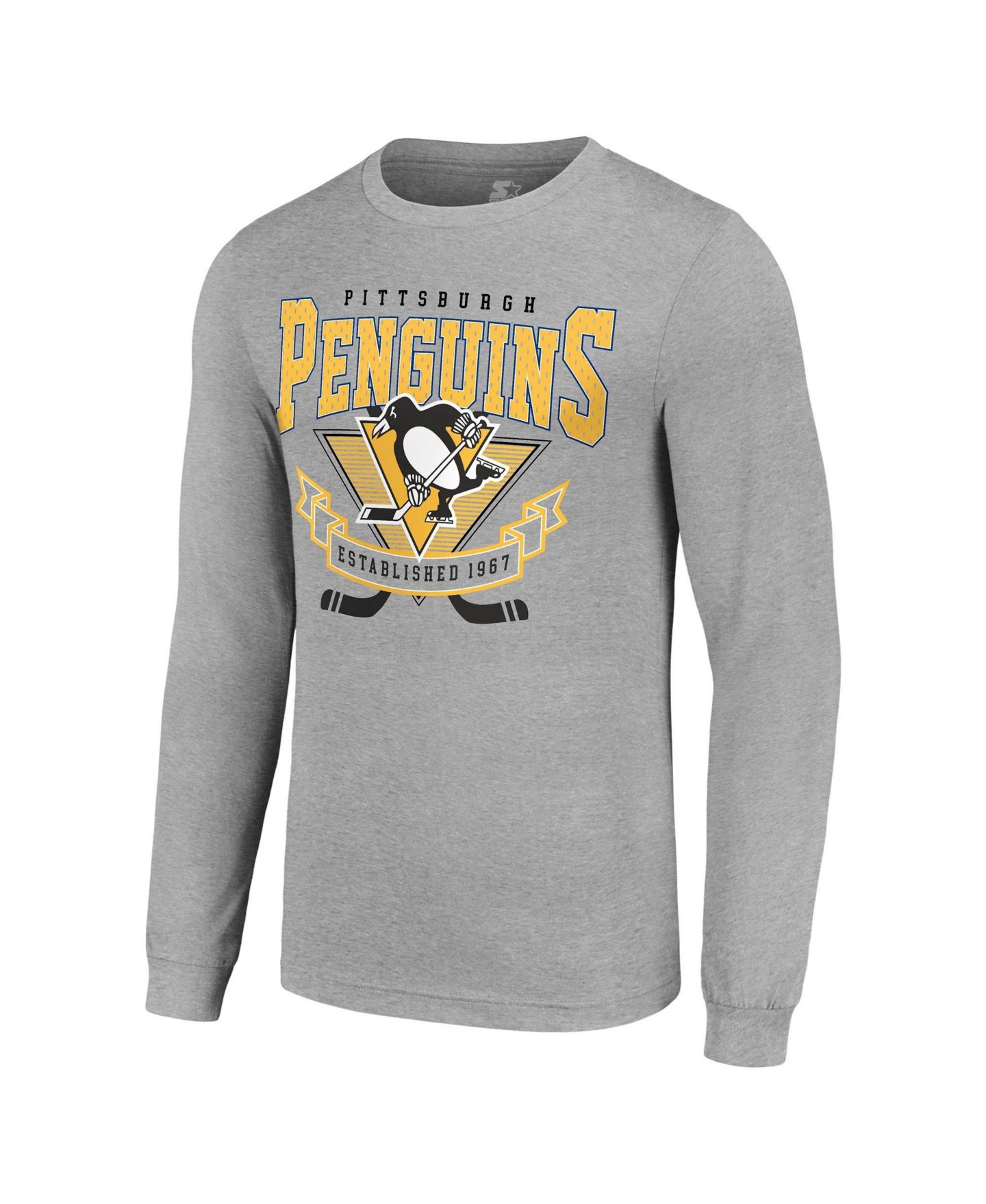 Мужская футболка Starter Heather Gray Pittsburgh Penguins '80s Inspired Team Logo Long-Sleeves — фото 2