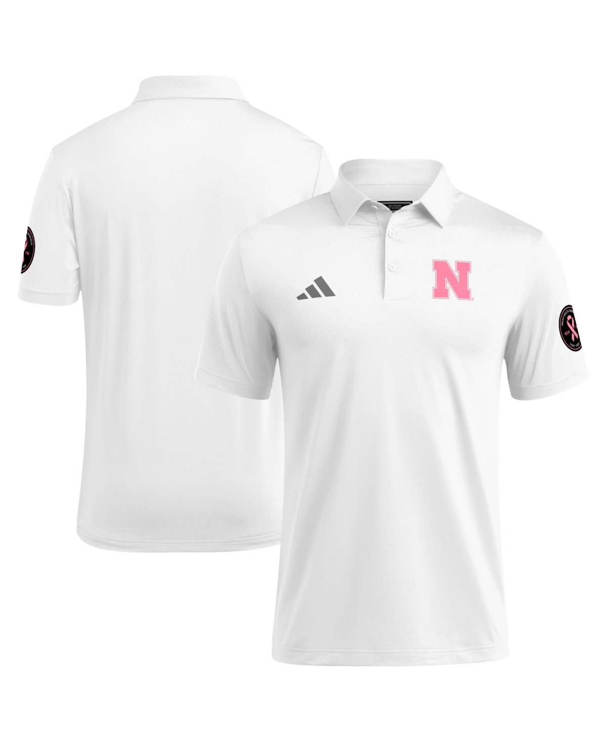 adidas Men's White Nebraska Huskers Wear Pink Breast Cancer Awareness Polo Shirt - White