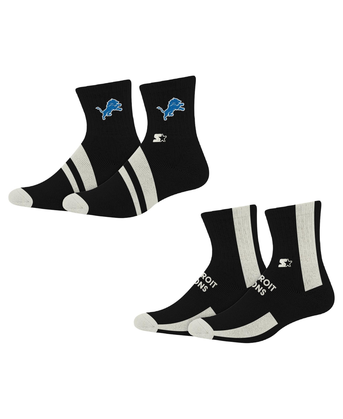 Starter Black Detroit Lions Summit Stripe 2-Pair Pack Quarter Socks - Black