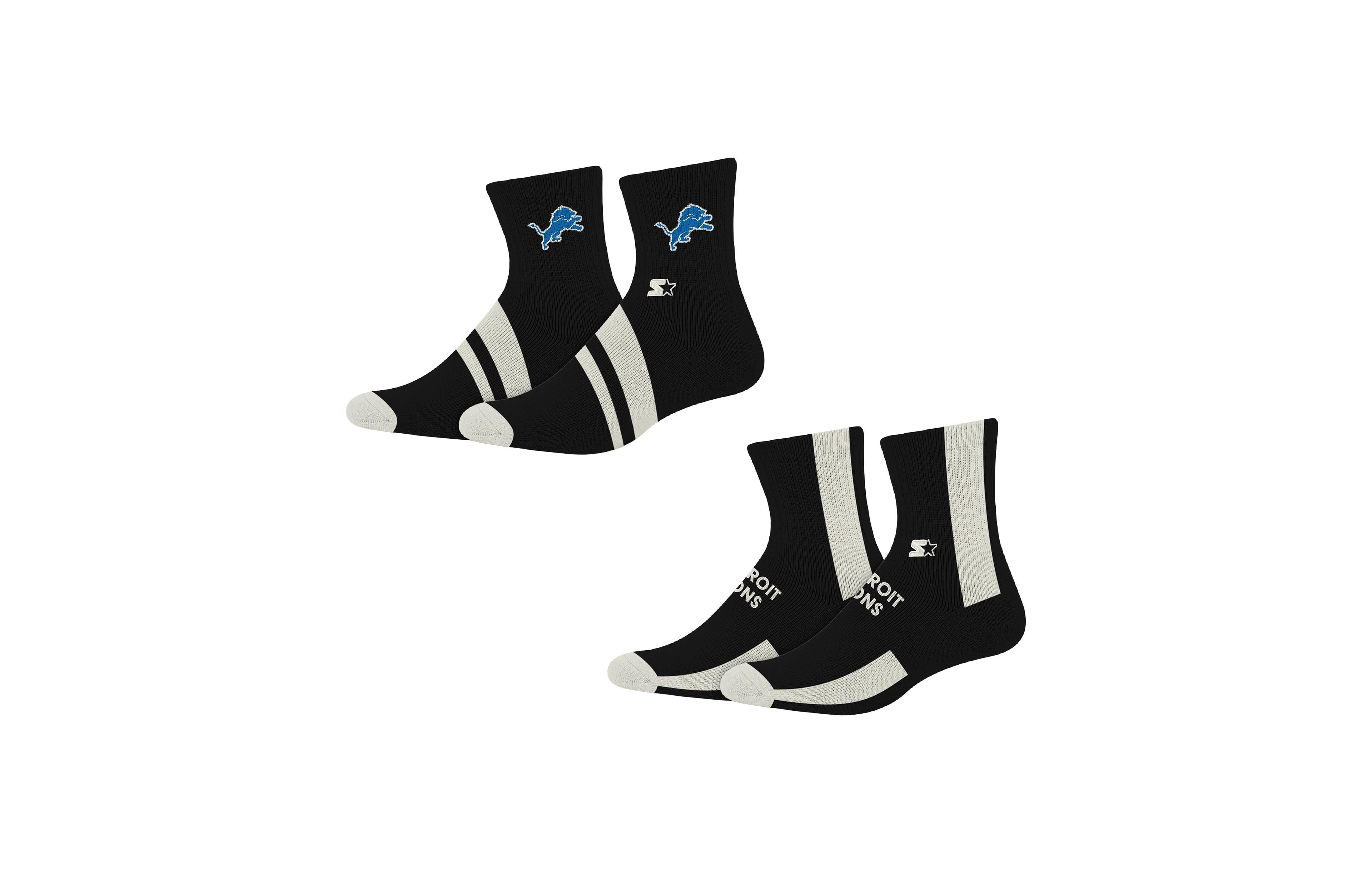 Starter Black Detroit Lions Summit Stripe 2-Pair Pack Quarter Socks