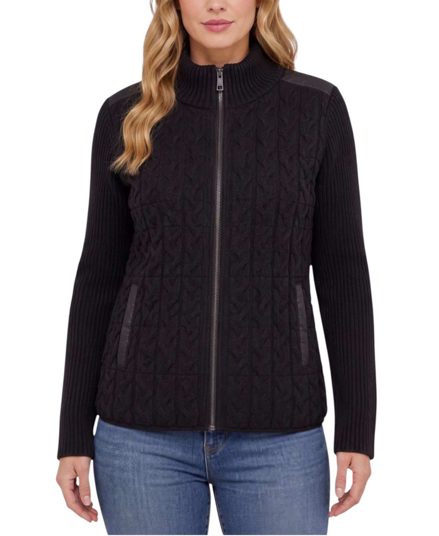 Женская куртка Liverpool Los Angeles Zip-Front Quilted Mock-Neck, цвет: Чёрный — фото 1