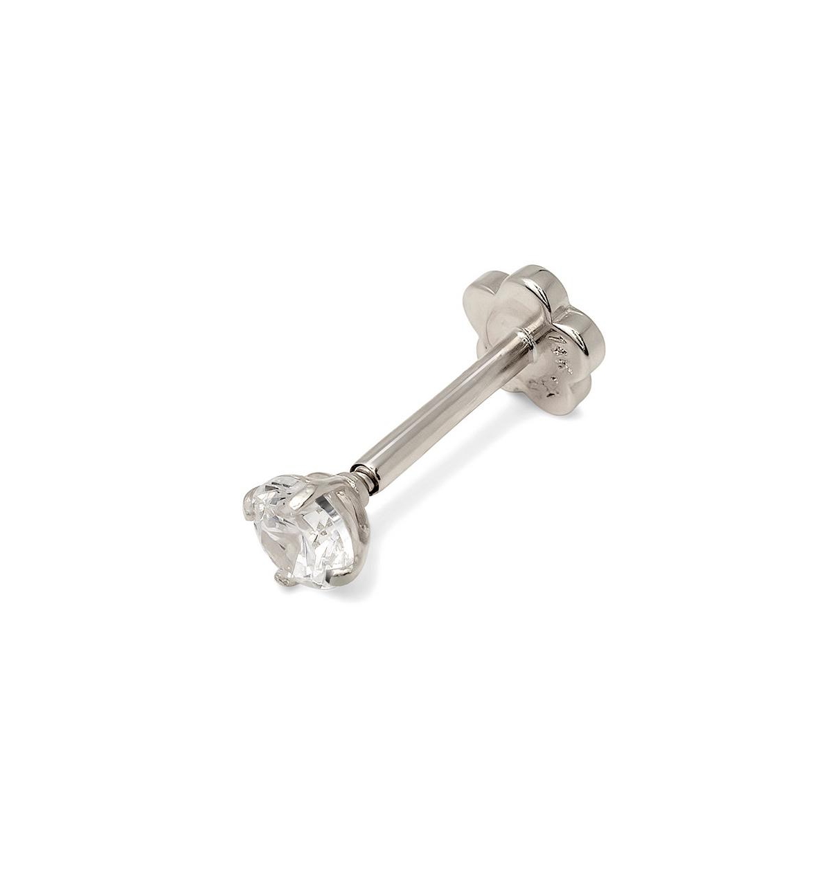 Curata Jewelry Solid 14k Yellow ot White Gold 18G Single Cubic Zirconia Labret Cartilage Flat-back Piercing - White gold
