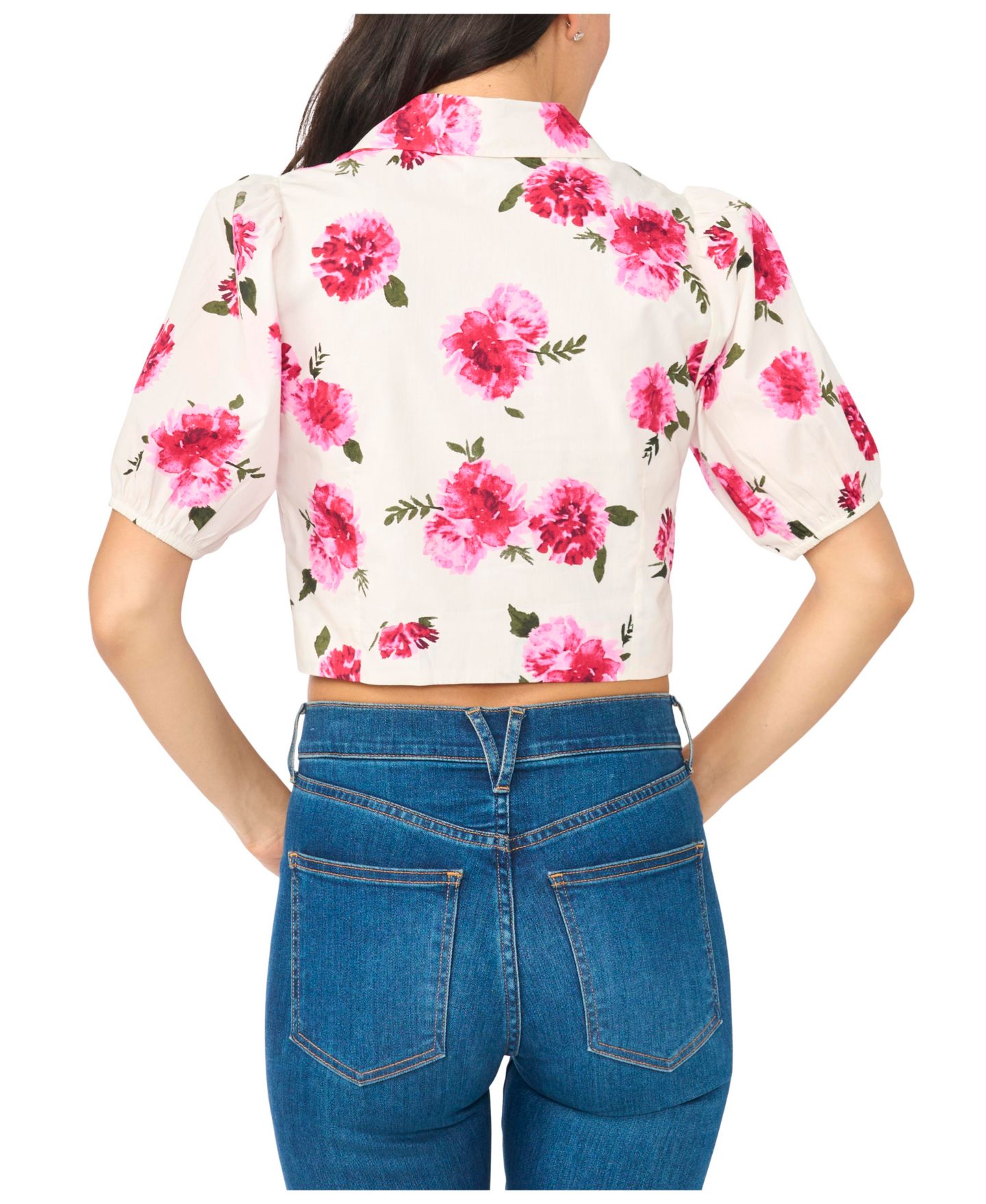 Женская блузка CeCe Tie Front Puff Sleeve Floral-Print, цвет: Слоновая кость — фото 4