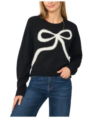 Women's Eyelash Bow Long-Sleeve Crewneck Sweater