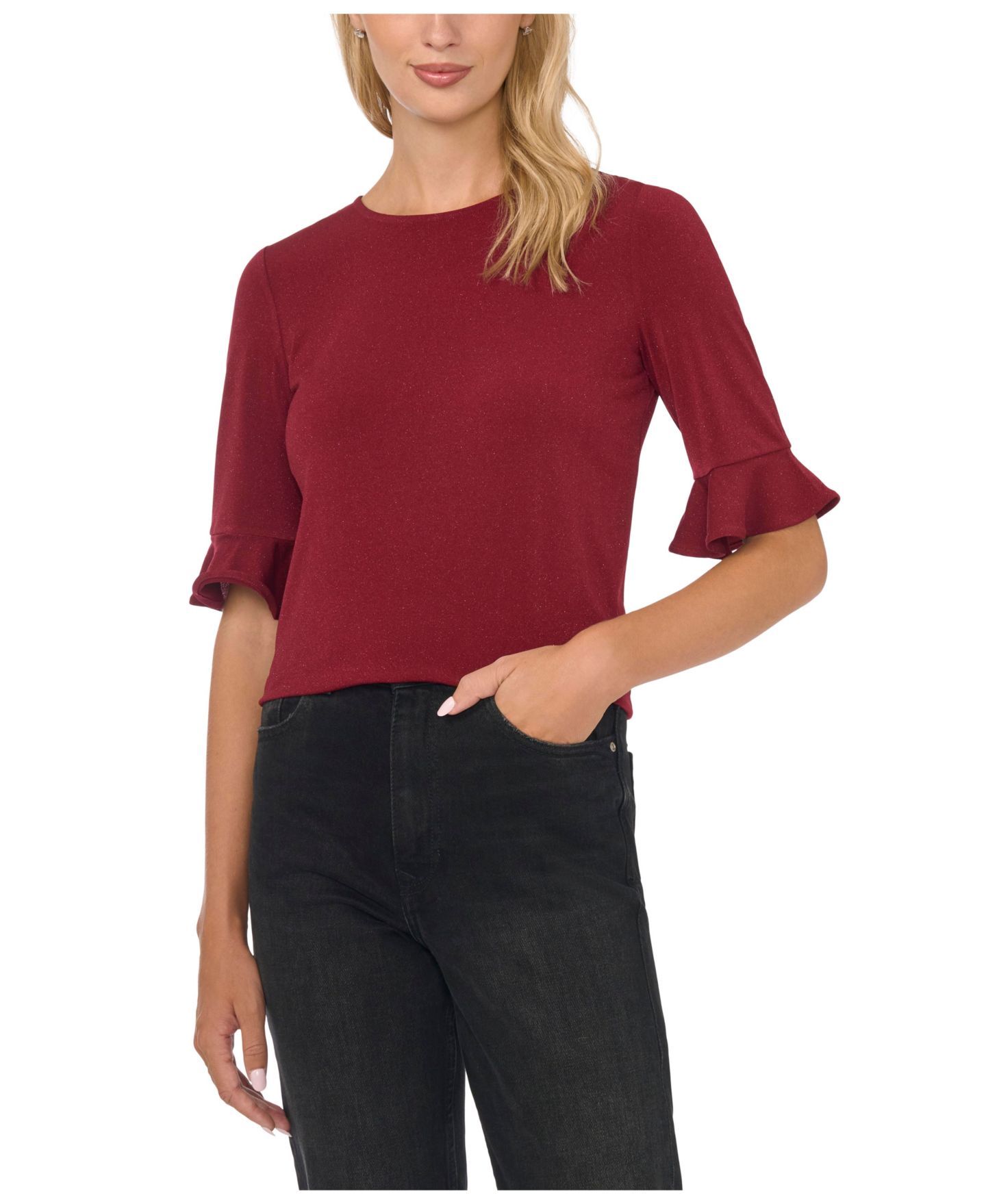 Женский топ CeCe Velvet 3/4-Length Sleeve Crewneck, цвет: Земляной красный — фото 1