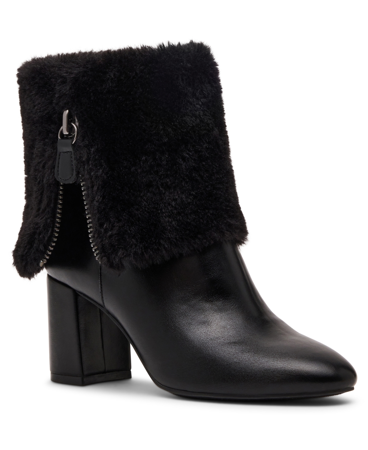 Anne Klein Women's Arli Faux Fur Cuff Block Heel Dress Booties
