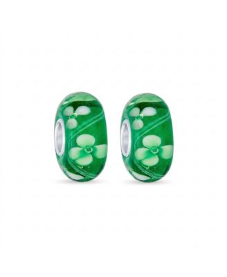 Sterling Silver and Murano Glass Flower and Clover Charm Beads, 2-Piece Set