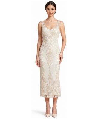 Women's Beaded V-Neck Midi Dress