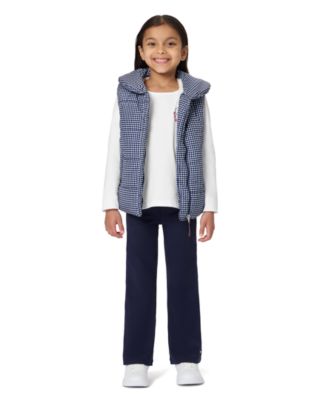 Toddler and Girls' 2T-6X Puffer Check Flare-Leg Vest, T-Shirt, and Pants, 3-Piece Set