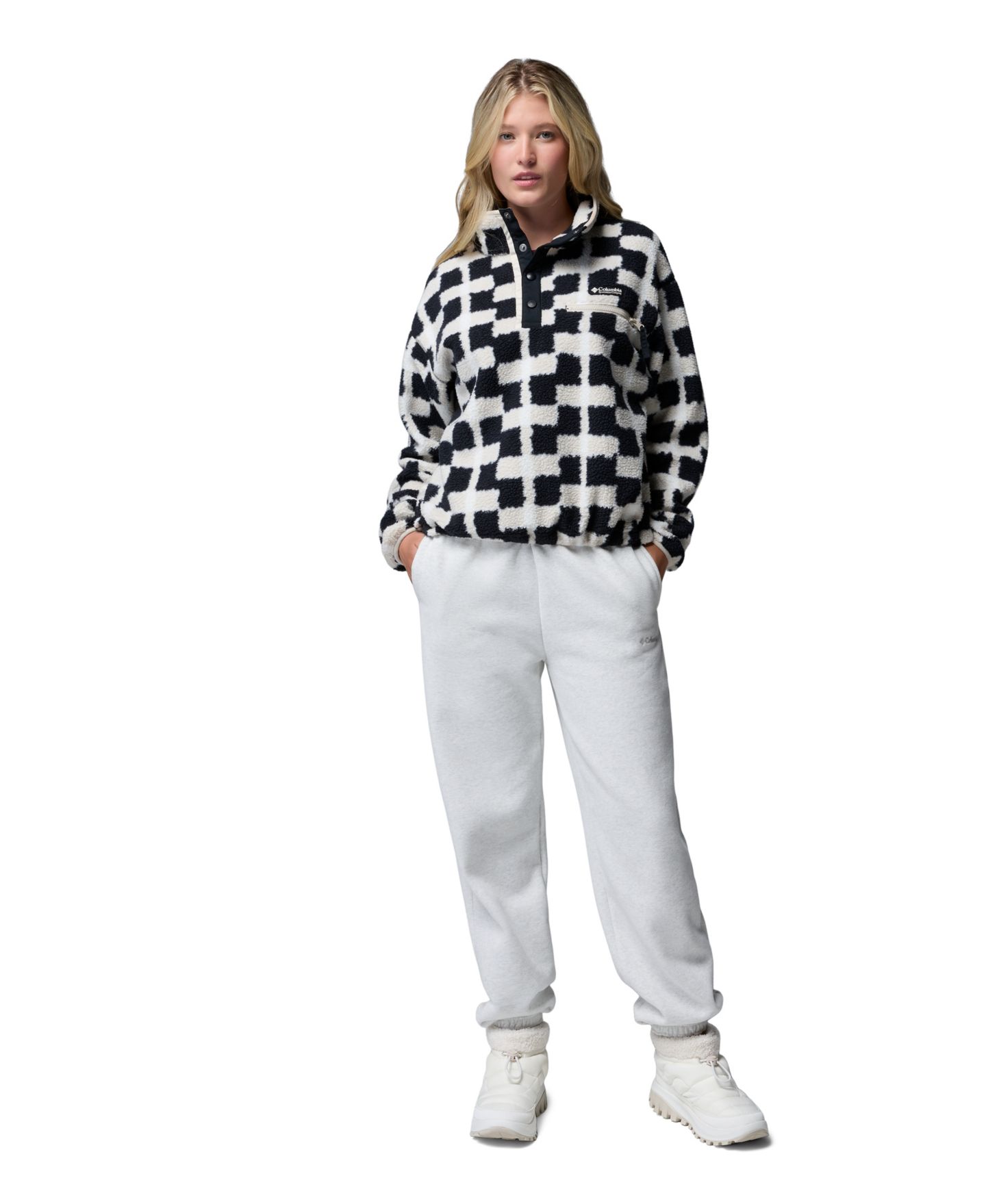 Женский топ Columbia Helvetia™ II Printed Cropped Half-Snap Fleece, цвет: Чёрный — фото 2