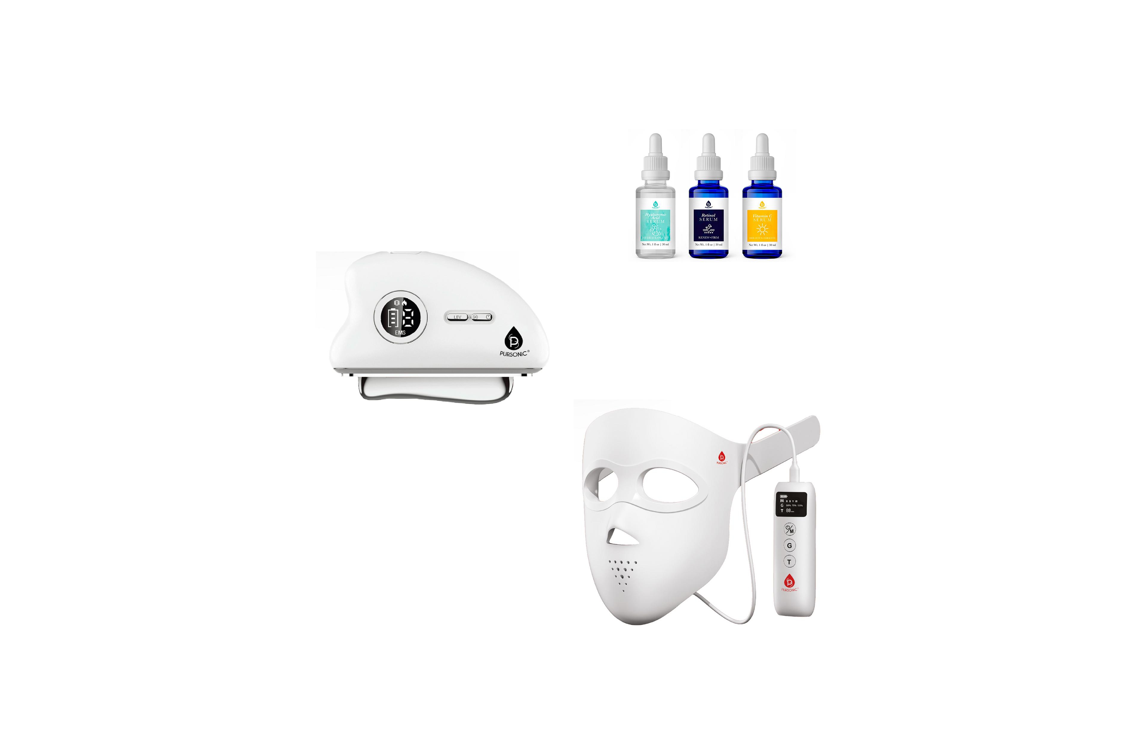 Pursonic Ultimate Skincare System 3D Led Face Mask, 7-in-1 Facial Device and Serum Trio