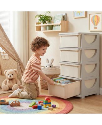 Kids 4-Tier Plastic Storage Drawer Cabinet, Child Safe Toy Organizer with Rounded Corners, Easy to Clean, for Playroom, Nursery