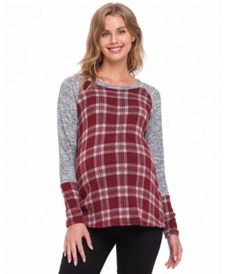 Maternity Plaid Long-Sleeve Raglan Top