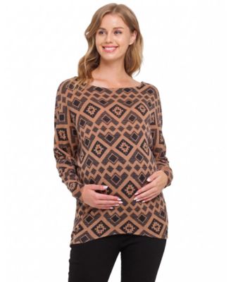 Maternity Dolman Long-Sleeve Geometric Rib-Knit Top