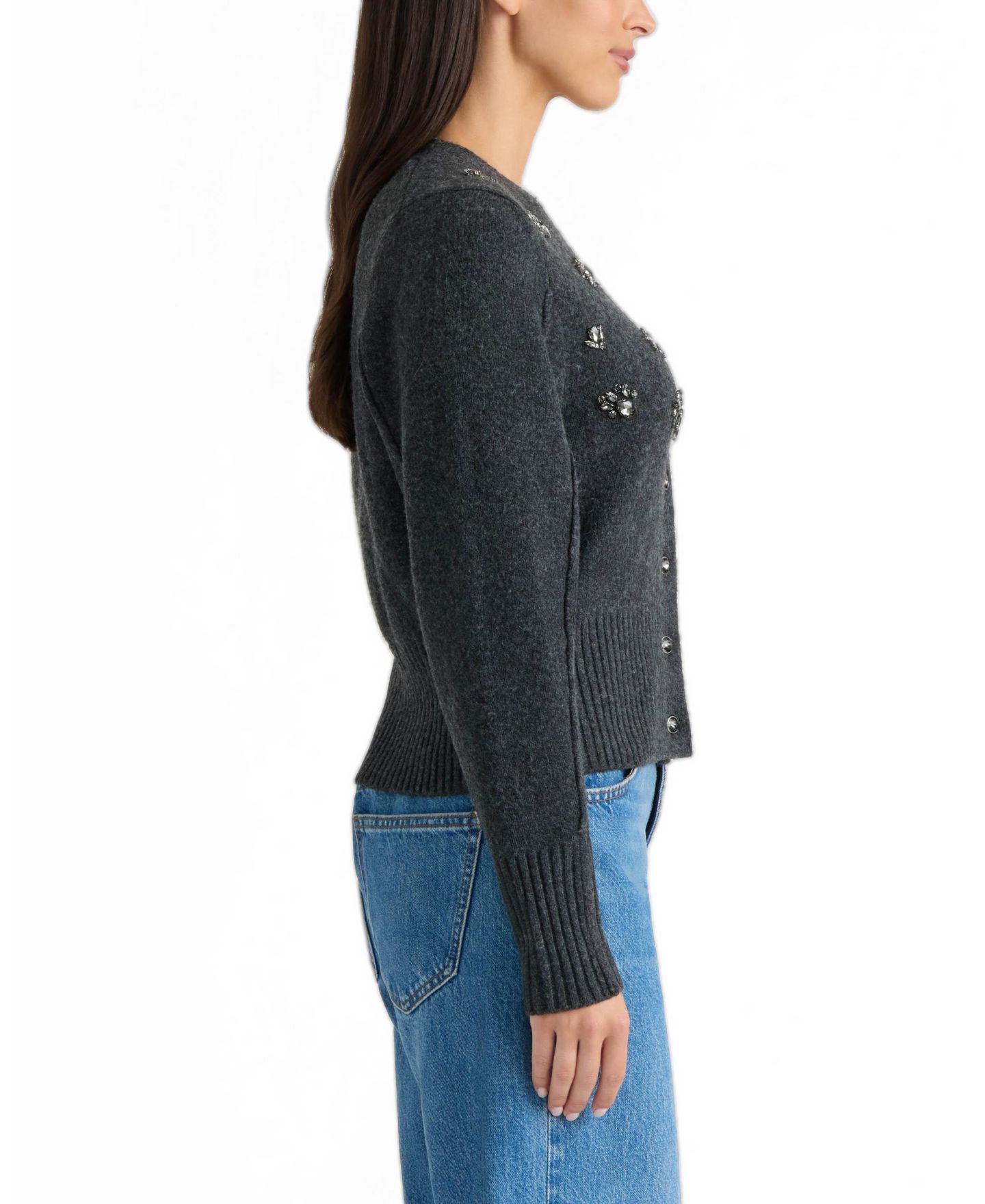 Женский кардиган Ellen Tracy Jeweled Long-Sleeve V-Neck, цвет: Угольный — фото 3